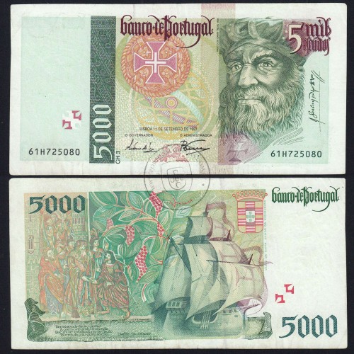Nota de 5000 Escudos 1997 Vasco da Gama, 5000$00 11/09/1997 Chapa: 3 - Banco de Portugal (Circulada) - Pick 190