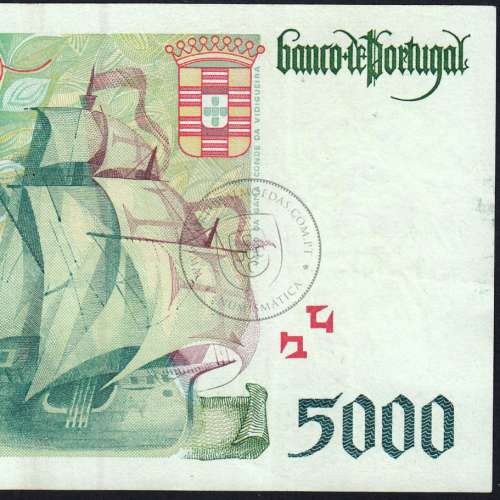 5000 Escudos banknote 1995 Vasco da Gama, 5000$00 05/01/1995 Plate: 3 - Bank of Portugal (Circulated) - Pick 190