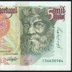 5000 Escudos banknote 1995 Vasco da Gama, 5000$00 05/01/1995 Plate: 3 - Bank of Portugal (Circulated) - Pick 190