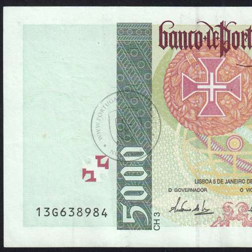 Nota de 5000 Escudos 1995 Vasco da Gama, 5000$00 05/01/1995 Chapa: 3 - Banco de Portugal (Circulada) - Pick 190