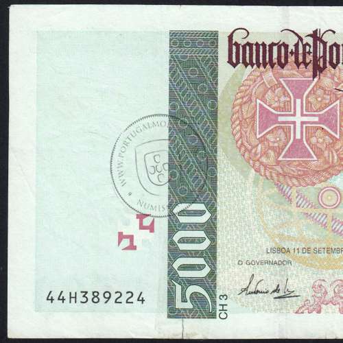5000 Escudos banknote 1997 Vasco da Gama, 5000$00 11/09/1997 Plate: 3 - Bank of Portugal (Circulated) - Pick 190