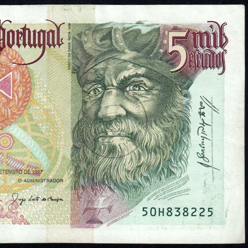 5000 Escudos banknote 1997 Vasco da Gama, 5000$00 11/09/1997 Plate: 3 - Bank of Portugal (Circulated) - Pick 190