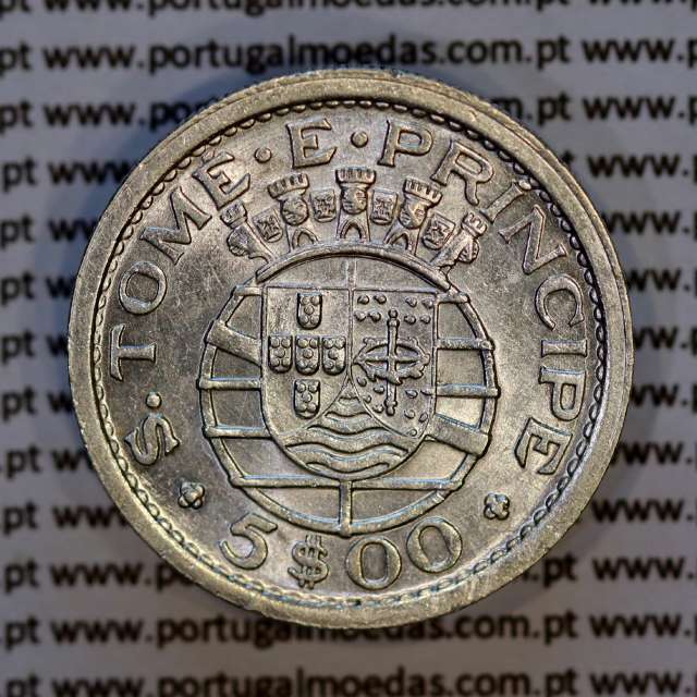 5 Escudos 1951 silver, São Tomé and Príncipe, Former colony portuguese, (XF), World Coins Saint Thomas & Prince KM13 02