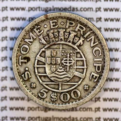 5 Escudos 1951 silver, São Tomé and Príncipe, Former colony portuguese, (VF+), World Coins Saint Thomas & Prince KM13