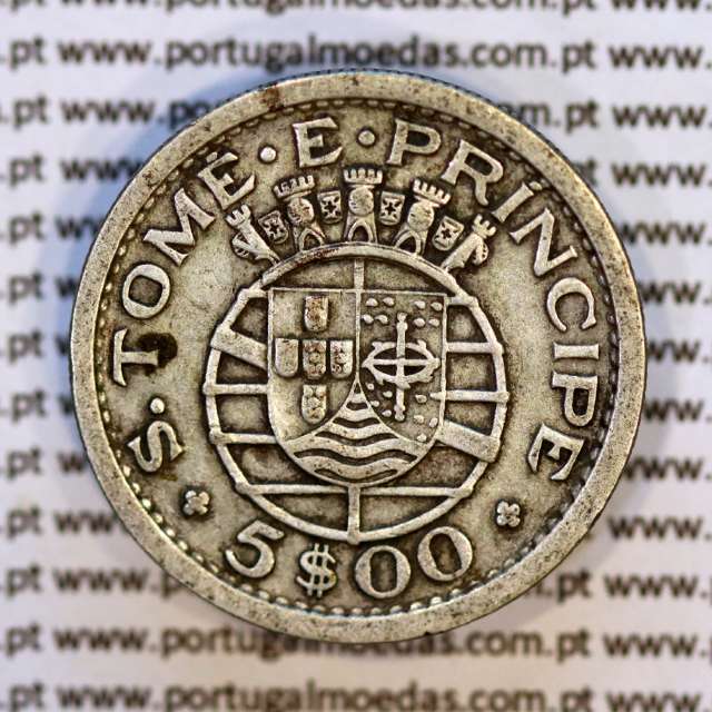 São Tomé e Príncipe 5$00 prata 1951, 5 Escudos Prata 1951, (MBC+), World Coins - Saint Thomas & Prince Island KM 13