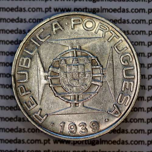 10 Escudos 1939 silver, Saint Thomas and Príncipe, Former colony portuguese, (XF+/AU), World Coins Saint Thomas & Prince KM 7