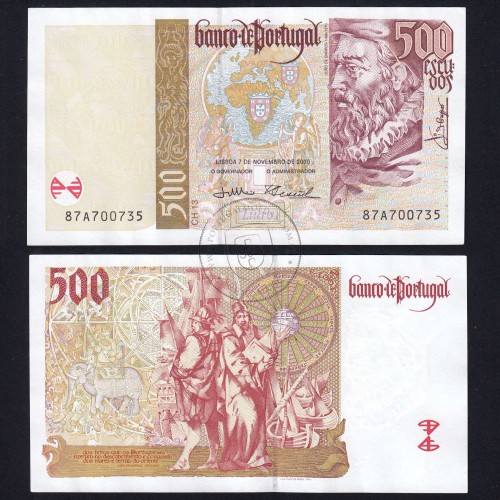 Nota de 500 Escudos 2000 João de Barros, 500$00 07/11/2000 Chapa: 13 - Banco de Portugal (Pouco Circulada), Pick 187