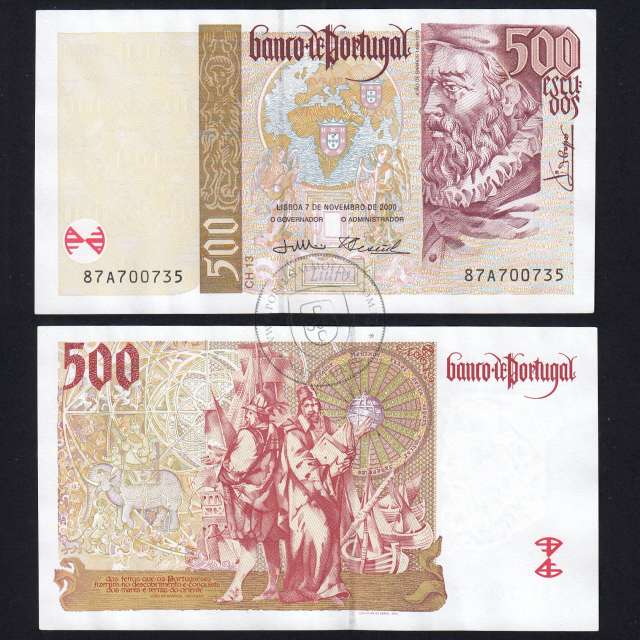 Nota de 500 Escudos 2000 João de Barros, 500$00 07/11/2000 Chapa: 13 - Banco de Portugal (Pouco Circulada), Pick 187