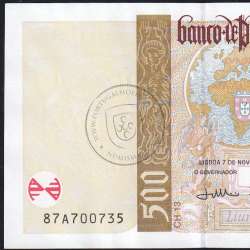 Nota de 500 Escudos 2000 João de Barros, 500$00 07/11/2000 Chapa: 13 - Banco de Portugal (Pouco Circulada), Pick 187