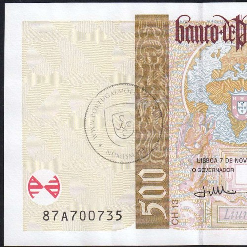 Nota de 500 Escudos 2000 João de Barros, 500$00 07/11/2000 Chapa: 13 - Banco de Portugal (Pouco Circulada), Pick 187
