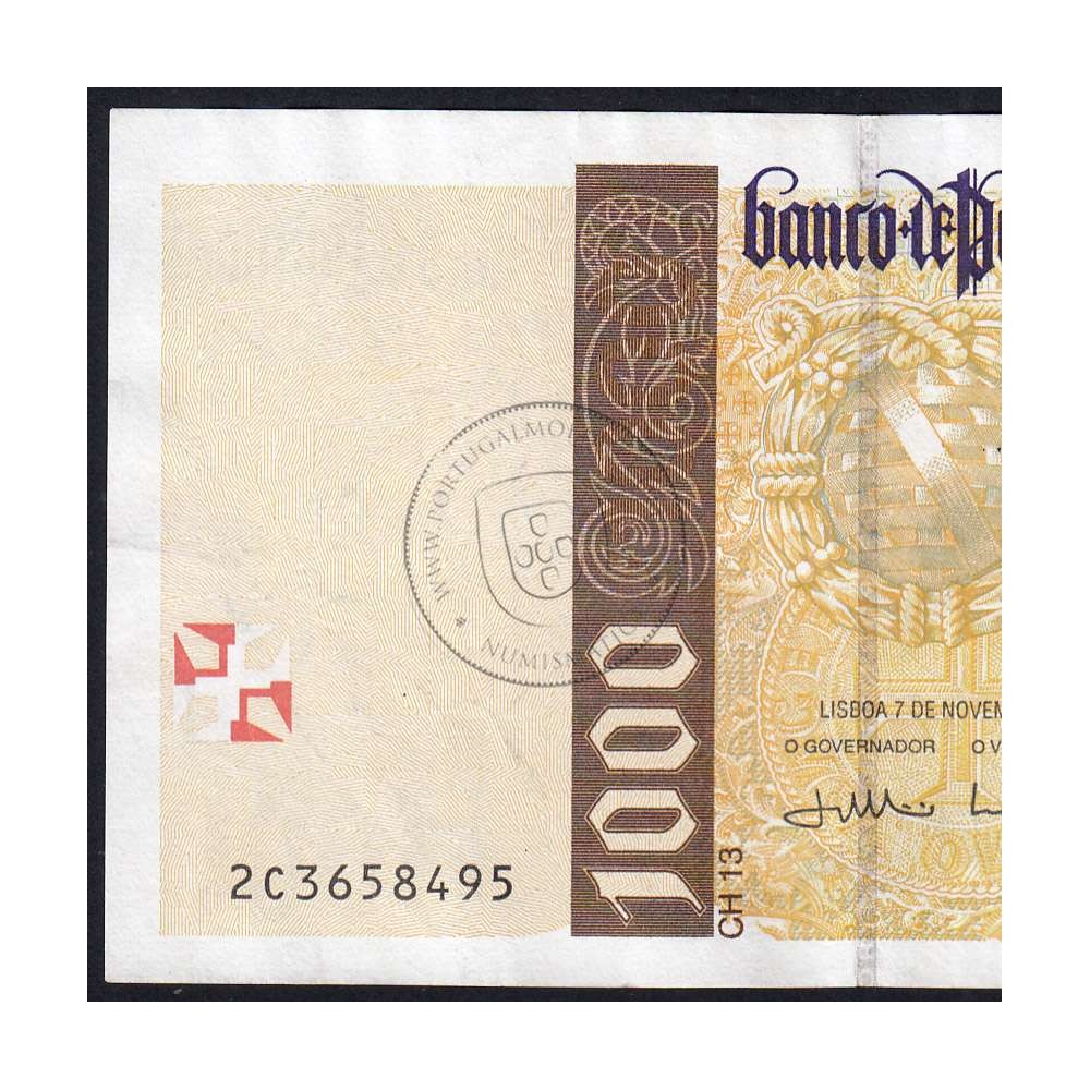 Nota de 1000 Escudos 2000 Pedro Alvares Cabral, 1000$00 07/11/2000 Chapa: 13 - Banco de Portugal (Circulada), Pick 188