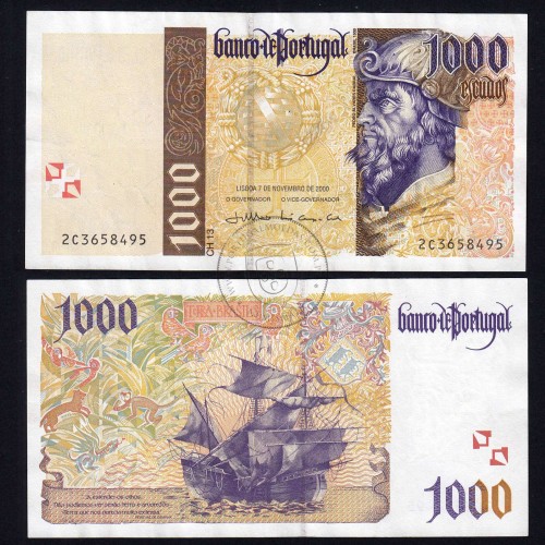 Nota de 1000 Escudos 2000 Pedro Alvares Cabral, 1000$00 07/11/2000 Chapa: 13 - Banco de Portugal (Circulada), Pick 188
