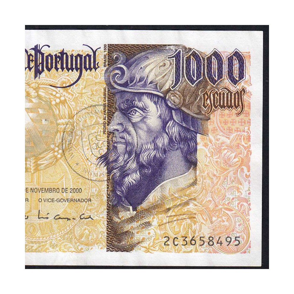 Nota de 1000 Escudos 2000 Pedro Alvares Cabral, 1000$00 07/11/2000 Chapa: 13 - Banco de Portugal (Circulada), Pick 188