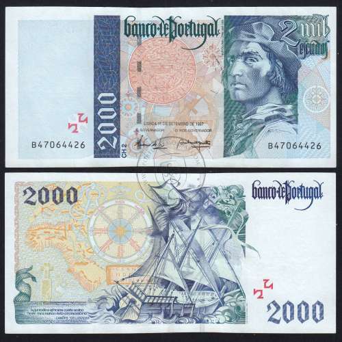 Nota de 2000 Escudos 1997 Bartolomeu Dias, 2000$00 11/09/1997 Chapa: 2 - Banco de Portugal (Circulada) - Pick 189