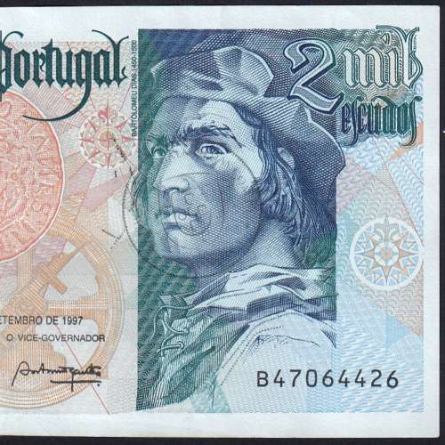 2000 Escudos banknote 1997 Bartolomeu Dias, 2000$00 11/09/1997 Plate: 2 - Bank of Portugal (Circulated) - Pick 189