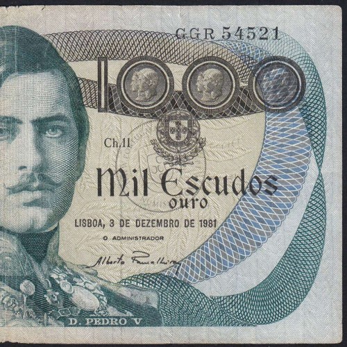 Nota de 1000 Escudos 1981 D.Pedro V, 1000$00 03/12/1981 Chapa: 11 - Banco de Portugal (Circulada)