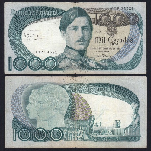 Nota de 1000 Escudos 1981 D.Pedro V, 1000$00 03/12/1981 Chapa: 11 - Banco de Portugal (Circulada)