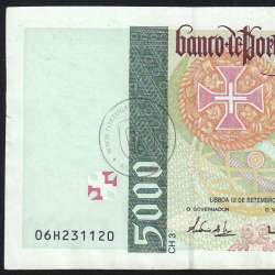Nota de 5000 Escudos 1996 Vasco da Gama, 5000$00 12/09/1996 Chapa: 3 - Banco de Portugal (Circulada) - Pick 190