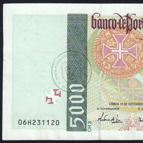 5000 Escudos banknote 1996 Vasco da Gama, 5000$00 12/09/1996 Plate: 3 - Bank of Portugal (Circulated) - Pick 190