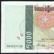 5000 Escudos banknote 1996 Vasco da Gama, 5000$00 12/09/1996 Plate: 3 - Bank of Portugal (Circulated) - Pick 190