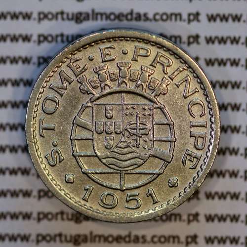 50 Centavos 1951 Alpaca, S. Tomé e Príncipe Ex-colónia Portuguesa, (MBC+), World Coins Saint Thomas & Prince Island KM10 1