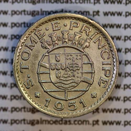 São Tomé and Príncipe, 50 Centavos 1951 nickel brass, Former colony of Portugal, (VF+), World Coins Saint Thomas Prince KM 10 2