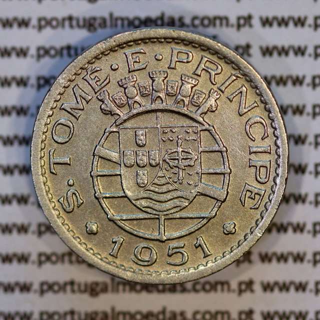 50 Centavos 1951 Alpaca, S. Tomé e Príncipe Ex-colónia Portuguesa, (MBC+), World Coins Saint Thomas & Prince Island KM10 5