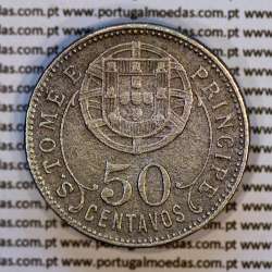 Nickel brass coin, 50 centavos 1928 of Saint Thomas & Prince, former Portuguese colony, (VF), World Coins KM a