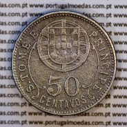 Nickel brass coin, 50 centavos 1928 of Saint Thomas & Prince, former Portuguese colony, (VF), World Coins KM a