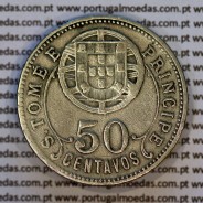 50 Centavos 1928 alpaca de São Tomé e Príncipe Ex-colónia Portuguesa, (MBC), World Coins Saint Thomas & Prince Island KM 1 b
