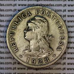 Nickel brass coin, 50 centavos 1928 of Saint Thomas & Prince, former Portuguese colony, (VF), World Coins KM 1 b