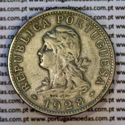 Nickel brass coin, 50 centavos 1928 of Saint Thomas & Prince, former Portuguese colony, (VF), World Coins KM 1 c