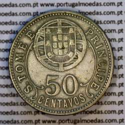 Nickel brass coin, 50 centavos 1928 of Saint Thomas & Prince, former Portuguese colony, (VF), World Coins KM 1 c