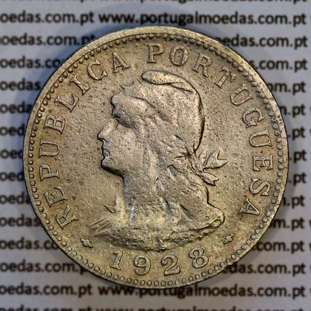 Nickel brass coin, 50 centavos 1928 of Saint Thomas & Prince, former Portuguese colony, (F), World Coins KM 1 d