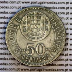 50 Centavos 1928 alpaca de São Tomé e Príncipe Ex-colónia Portuguesa, (MBC-), World Coins Saint Thomas & Prince Island KM 1