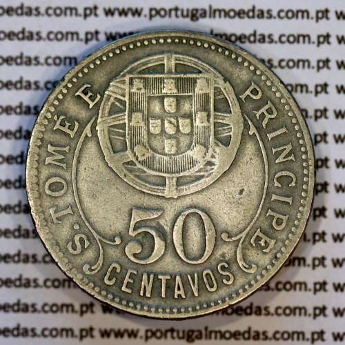 Nickel brass coin, 50 centavos 1928 of Saint Thomas & Prince, former Portuguese colony, (VF-), World Coins KM 1 d