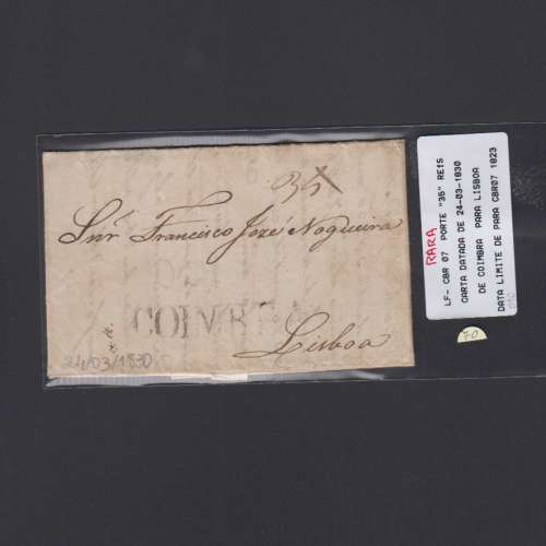 Carta Pré-Filatélica circulada de Coimbra para Lisboa datada de 24-03-1830