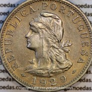 50 Centavos 1929 alpaca de São Tomé e Príncipe Ex-colónia Portuguesa, (MBC+), World Coins Saint Thomas & Prince Island KM#1