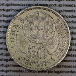 Nickel brass coin, 50 centavos 1929 of Saint Thomas & Prince, former Portuguese colony, (VF+), World Coins KM 1 f