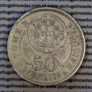 Nickel brass coin, 50 centavos 1929 of Saint Thomas & Prince, former Portuguese colony, (VF+), World Coins KM 1 f