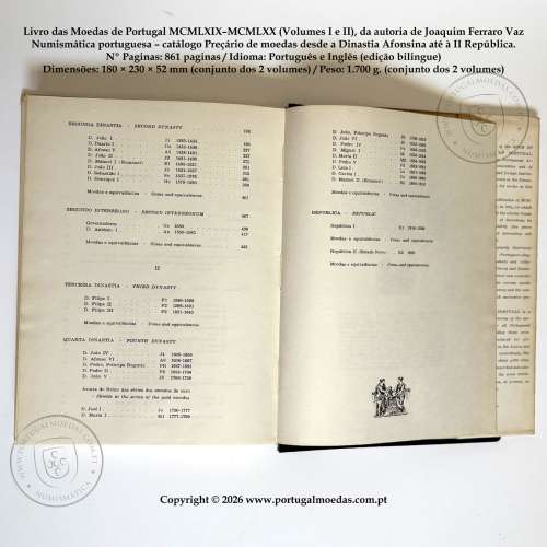 Livro das Moedas de Portugal MCMLXIX–MCMLXX (1969–1970), J. Ferraro Vaz, Volume I e Volume II, com sobrecapas originais. 04