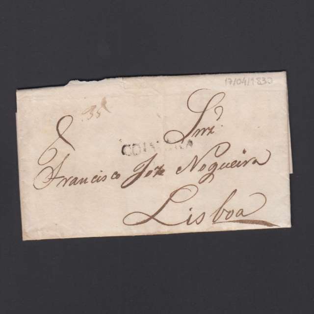 Carta Pré-Filatélica circulada de Coimbra para Lisboa datada de 17-04-1830
