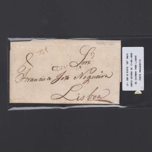 Carta Pré-Filatélica circulada de Coimbra para Lisboa datada de 17-04-1830