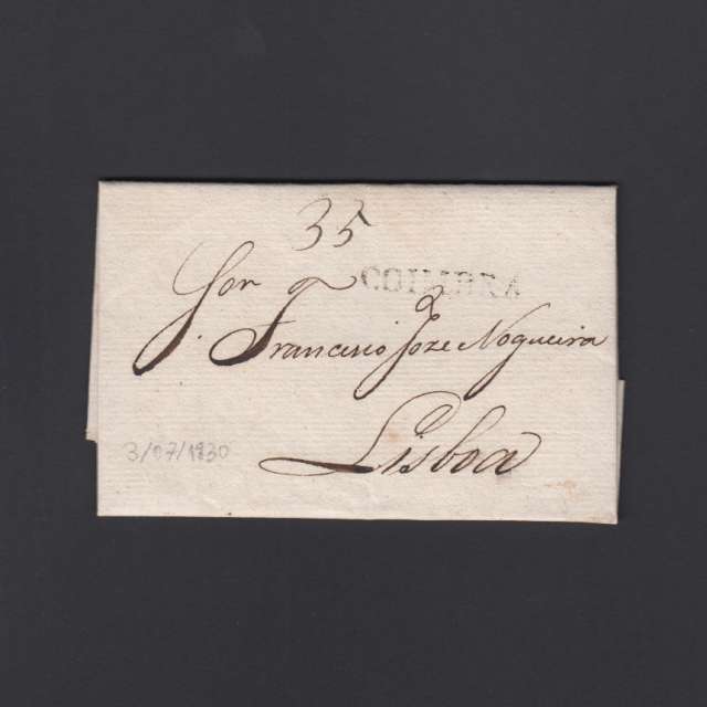 Carta Pré-Filatélica circulada de Coimbra para Lisboa datada de 03-07-1830