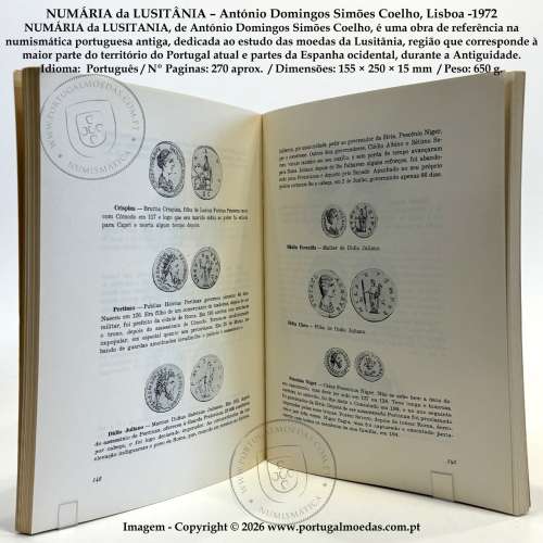 NUMÁRIA da LUSITANIA – António Domingos Simões Coelho, Lisbon - 1972, studies pre-Roman and Roman coins of Lusitania