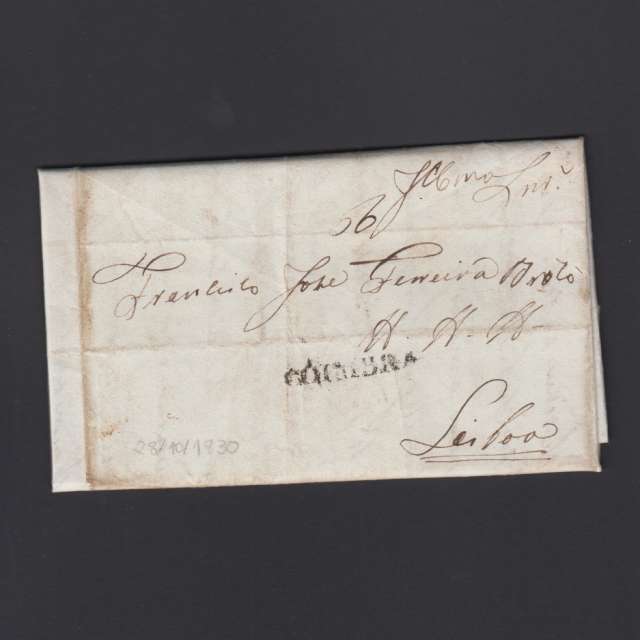 Carta Pré-Filatélica circulada de Coimbra para Lisboa datada de 28-10-1830
