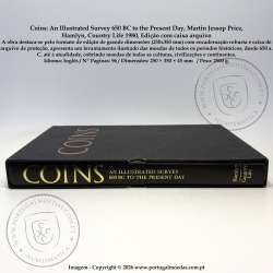 Coins: An Illustrated Survey 650 BC to the Present Day, Martin Jessop Price, Hamlyn, Country Life 1980, Edição com caixa arquivo