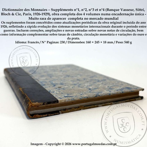 Dictionnaire des Monnaies – Obra completa, n°1 a n°4 (Banque Vasseur, Paris, 1926-1929), encadernados, Muito Raro2