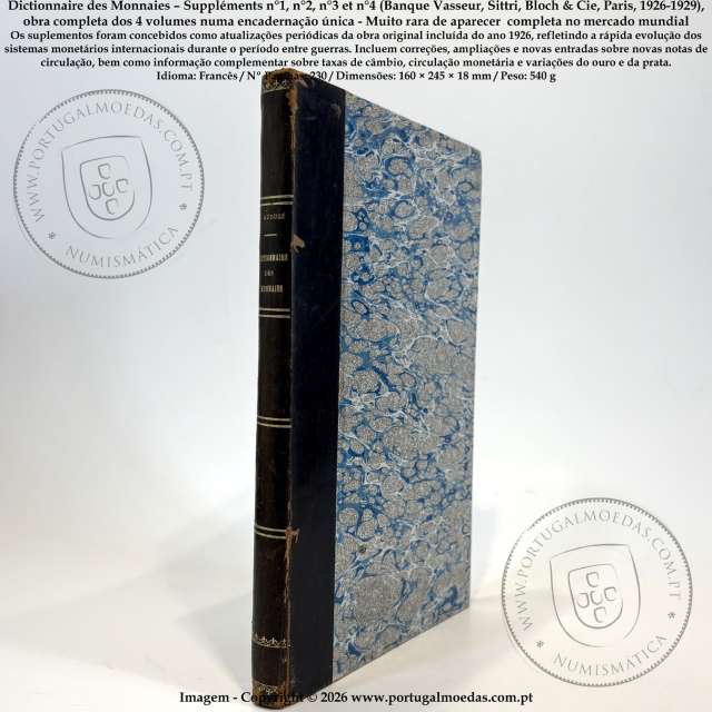 Dictionnaire des Monnaies – Complete set, n°1 to n°4 (Banque Vasseur, Paris, 1926–1929), bound, Very Rare 1