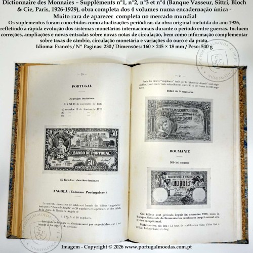 Dictionnaire des Monnaies – Obra completa, n°1 a n°4 (Banque Vasseur, Paris, 1926-1929), encadernados, Muito Raro5